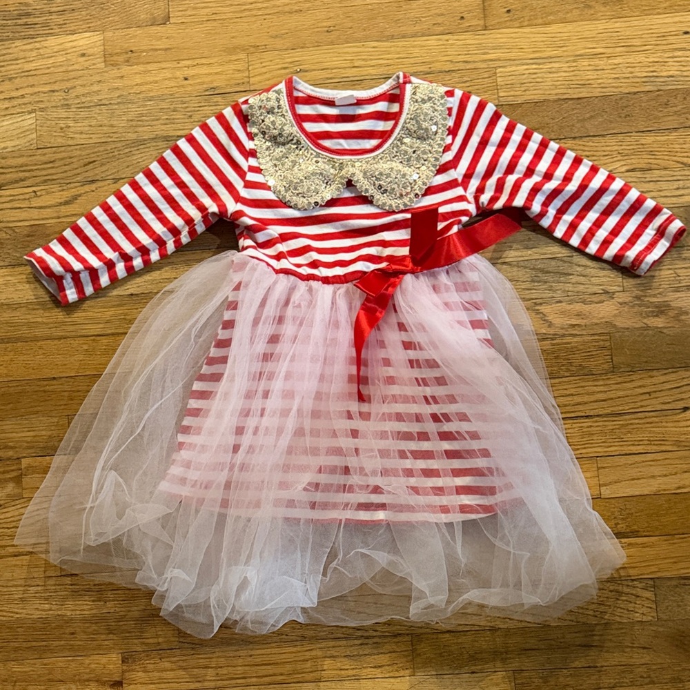 Red and White Striped Kids Costume Dress